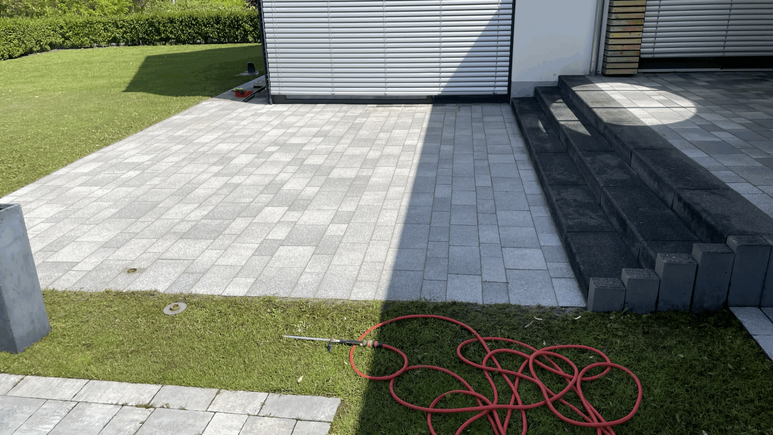 Steinreinigung Terrasse. Endergebnis nach Steinreinigung. Wie neu.